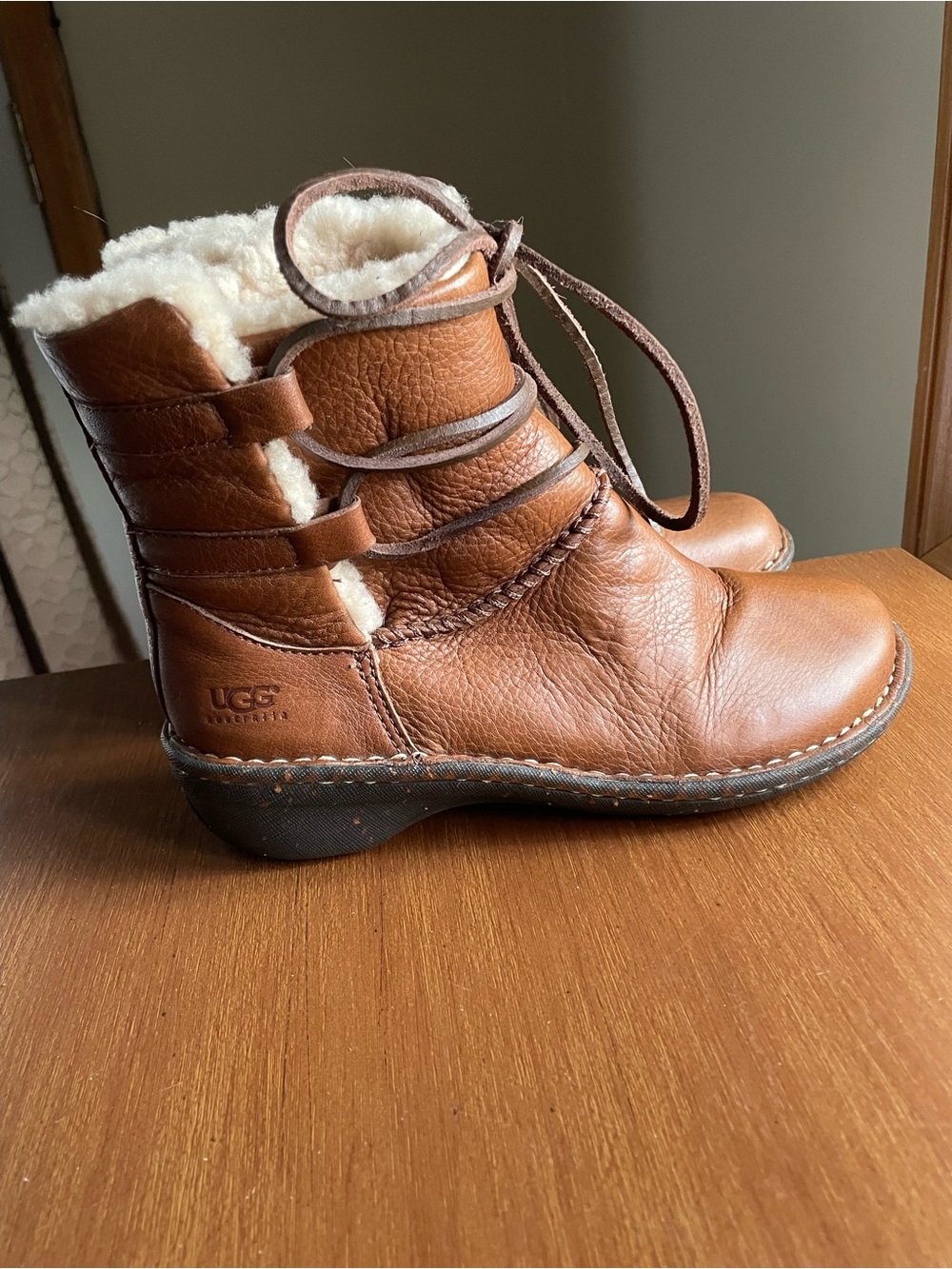 UGG Size 6 Caspia Smooth Leather Shearling Lined Ankle Boots